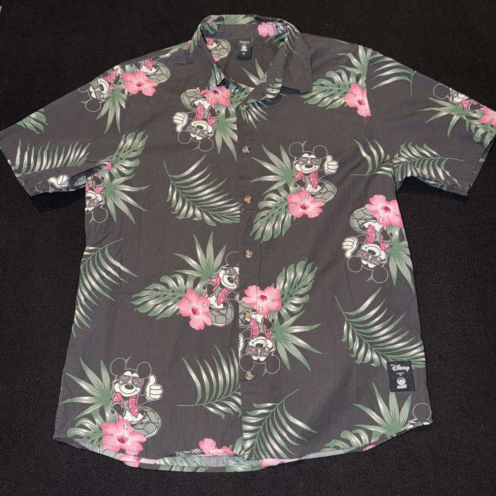 Disney X Neff Hawaiian Tropical Button Down Mickey Mouse Shirt Men's Medium